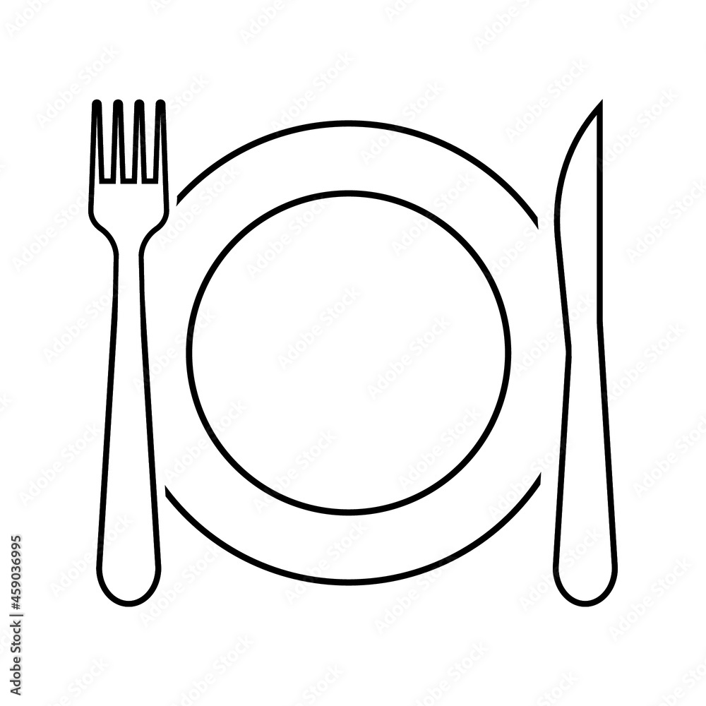 The isolated fork spoon and dish vector. The drawing of fork spoon and dish. Food equipment. Restaurant equipment The isolated fork spoon and dish vector. The drawing of fork spoon and dish. Food equipment. Restaurant equipment