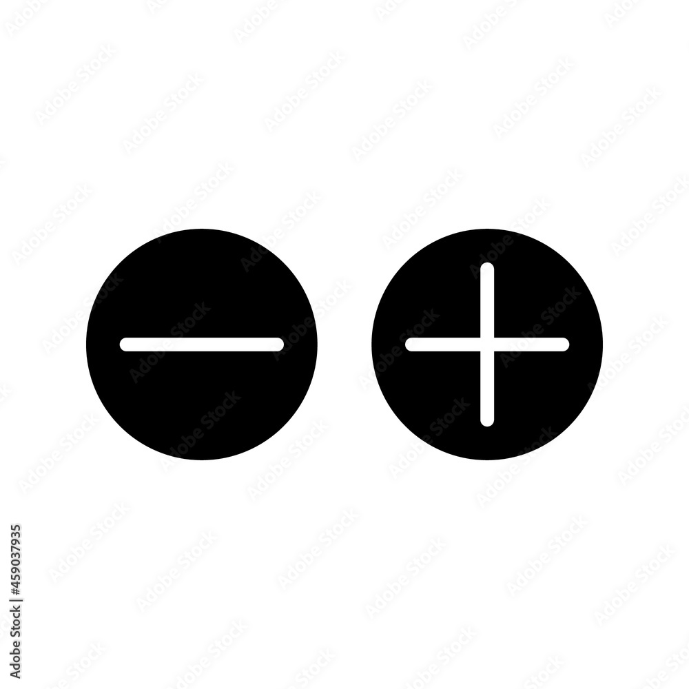 Vector illustration of plus and minus, black and white plus and less symbols on white background Vector illustration of plus and minus, black and white plus and less symbols on white background