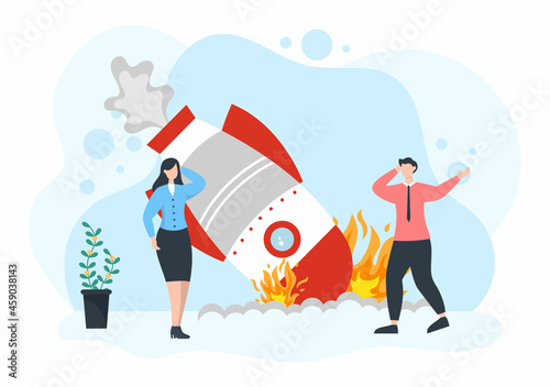 Loss in Business Lead to Bankruptcy, Economic or Loan Payback Problems, Failure and the Sinking of the Financial Crisis Process. Vector Illustration Concept