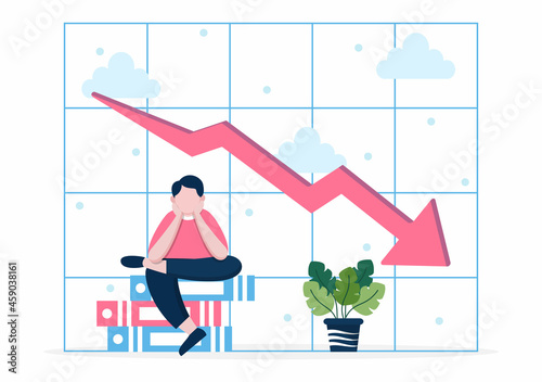 Loss in Business Lead to Bankruptcy, Economic or Loan Payback Problems, Failure and the Sinking of the Financial Crisis Process. Vector Illustration Concept