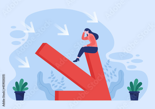 Loss in Business Lead to Bankruptcy, Economic or Loan Payback Problems, Failure and the Sinking of the Financial Crisis Process. Vector Illustration Concept