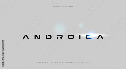 Androica, a bold and minimalist font with a futuristic scifi theme typeface design