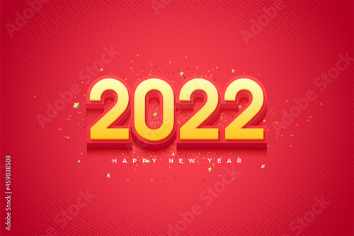 Happy new year 2022 with a combination of bright yellow and red colors.