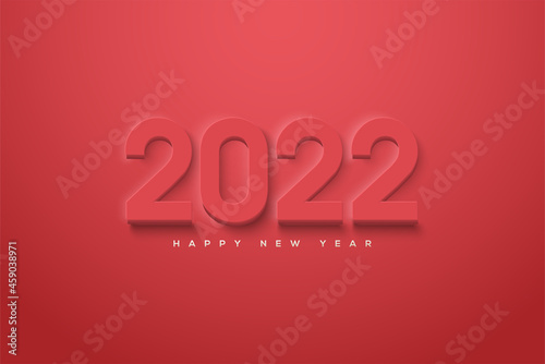 2022 happy new year with soft red numbers. © DavArt1995