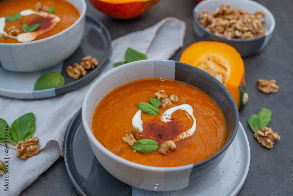 Pumpkin cream soup. Healthy, vegetarian food Pumpkin cream soup. Healthy, vegetarian food