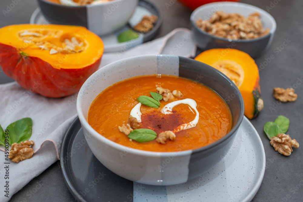 Pumpkin cream soup. Healthy, vegetarian food Pumpkin cream soup. Healthy, vegetarian food