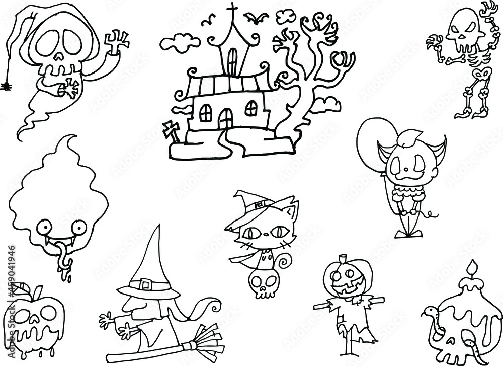 Vector illustration Halloween black and white cartoon theme series