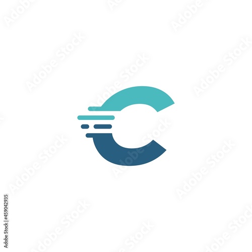 c letter dash lowercase tech digital fast quick delivery movement blue logo vector icon illustration