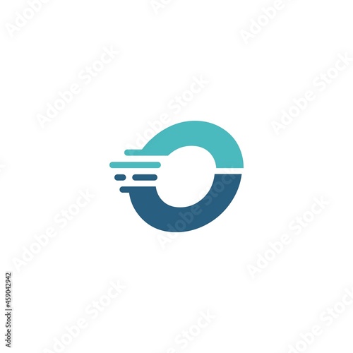 o letter dash lowercase tech digital fast quick delivery movement blue logo vector icon illustration