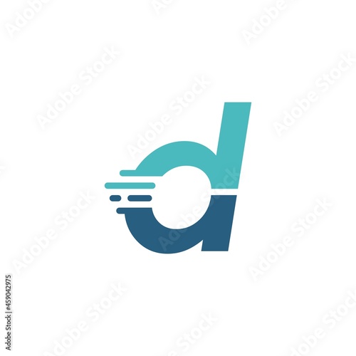 d letter dash lowercase tech digital fast quick delivery movement blue logo vector icon illustration