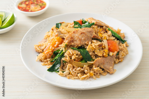 Fried rice with pork on plate