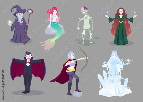 Set of cartoon fantasy characters for RPG game, fairy tale story
