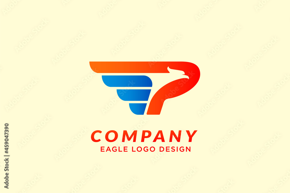 letter P with eagle head logo design template, eagle head and blue wing ...