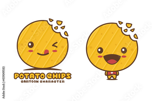 cute potato chips mascot, food cartoon illustration