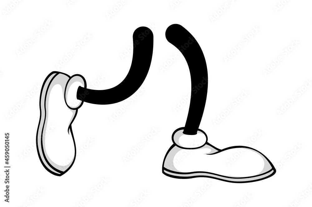 Stepping foots in white shoes, comic action. Illustration of human foot ...