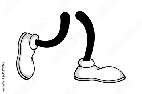 Stepping foots in white shoes, comic action. Illustration of human foot illustrate, move body pair walking, stepping and go vector