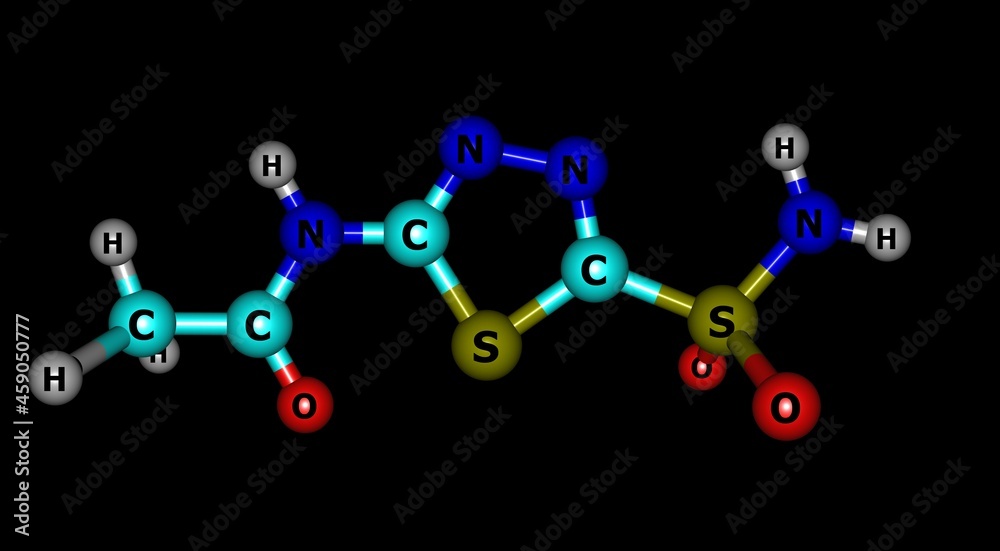 Acetazolamide molecular structure isolated on black Acetazolamide molecular structure isolated on black