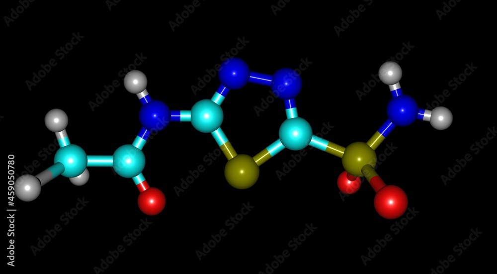 Acetazolamide molecular structure isolated on black Acetazolamide molecular structure isolated on black