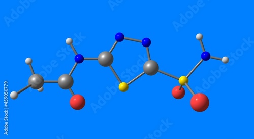 Acetazolamide molecular structure isolated on blue photo