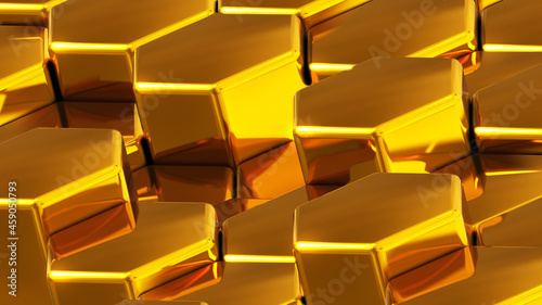 Gold hexagons 3D geometric ...