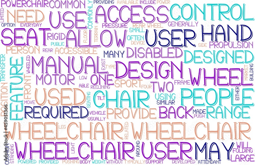 Wheelchair Wordcloud Banner, Wallpaper, Background, Book Cover, Wordart
