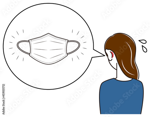 スキンケア マスクの着用が原因で耳の後ろ側が傷ついてしまい痛い女性 イラスト シンプル ベクター