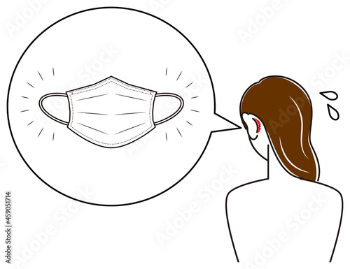 スキンケア マスクの着用が原因で耳の後ろ側が傷ついてしまい痛い女性 イラスト シンプル ベクター