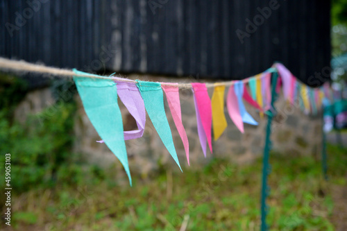 Colourful bunting marking a pathway.  photo