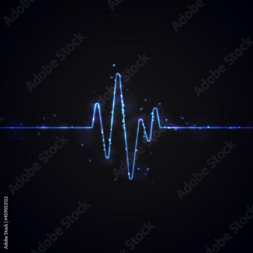 Heart beat 3D wave on dark background. Abstract heartbeat or cardiogram in form of fire with sparks.
