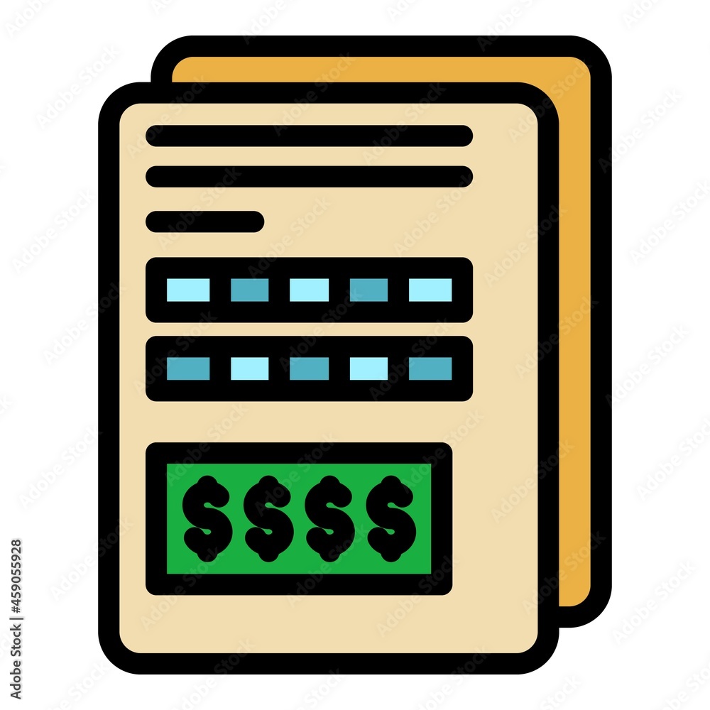Financial document icon. Outline financial document vector icon color flat isolated Financial document icon. Outline financial document vector icon color flat isolated