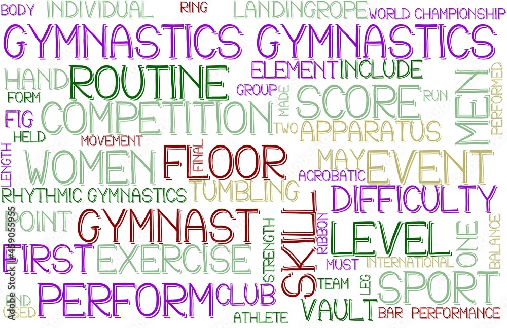 Gymnastics Wordcloud Banner, Wallpaper, Background, Book Cover, Wordart