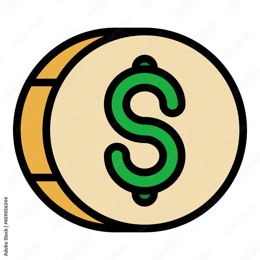 Coin with dollar icon. Outline coin with dollar vector icon color flat isolated Coin with dollar icon. Outline coin with dollar vector icon color flat isolated