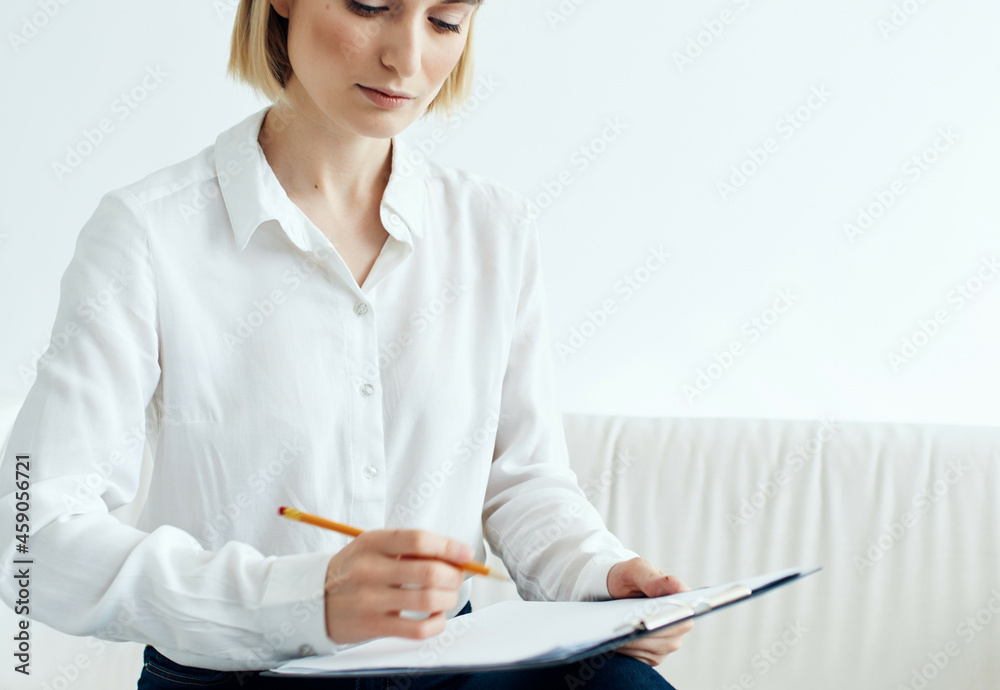 woman sitting at the reception at the psychologist problems stress woman sitting at the reception at the psychologist problems stress