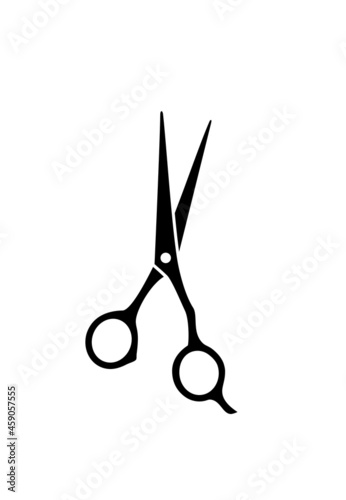 Hair stylist open cutting scissors silhouette on white background