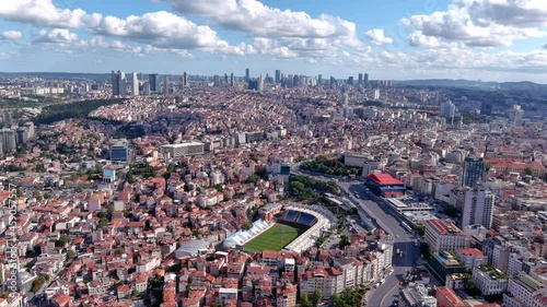 Istanbul cityscape aerial video of Recep Tayyip Erdogan Stadium Arena in Kasimpasa ft. city center around Taksim neighborhood of Beyoglu district with skyscrapers in the background in Turkey 4K photo