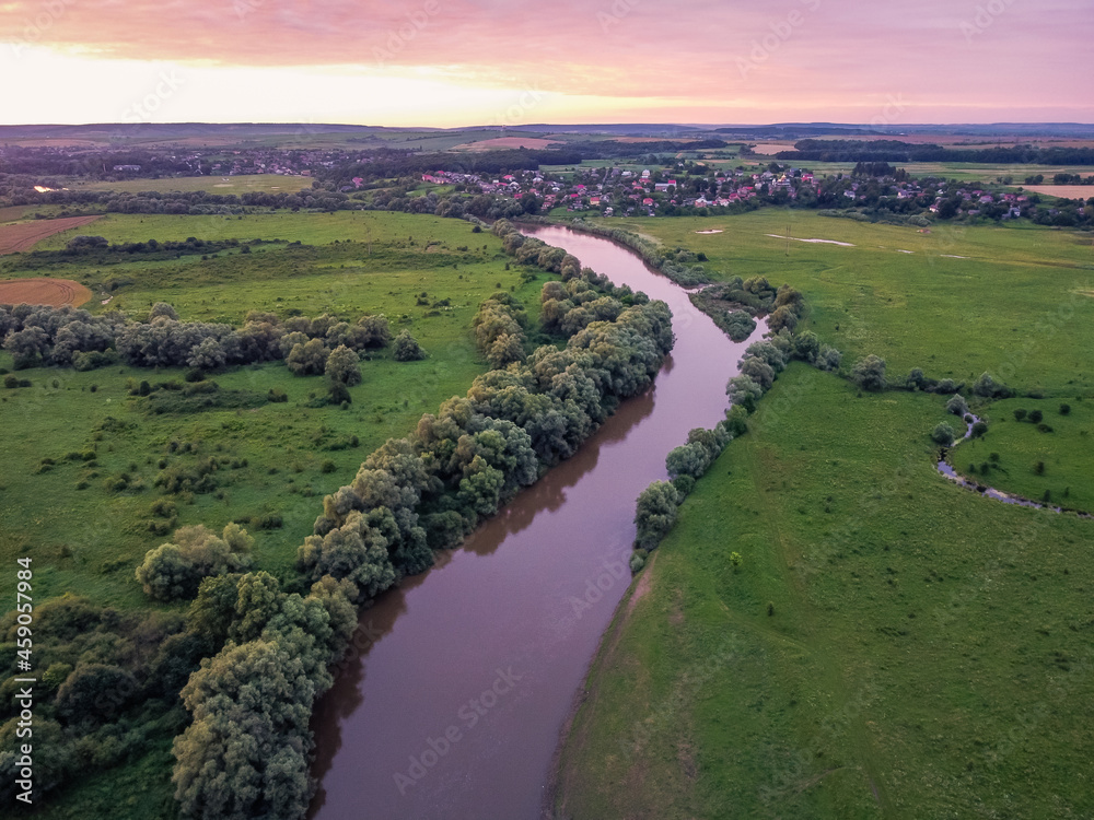Dnister river in West Ukraine aerial