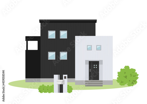 モダンな戸建て住宅のイラスト（シンプルモダン）