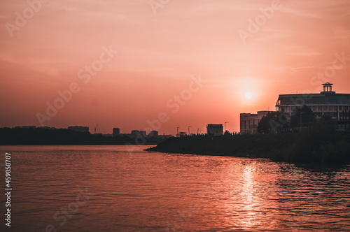 city skyline at sunset