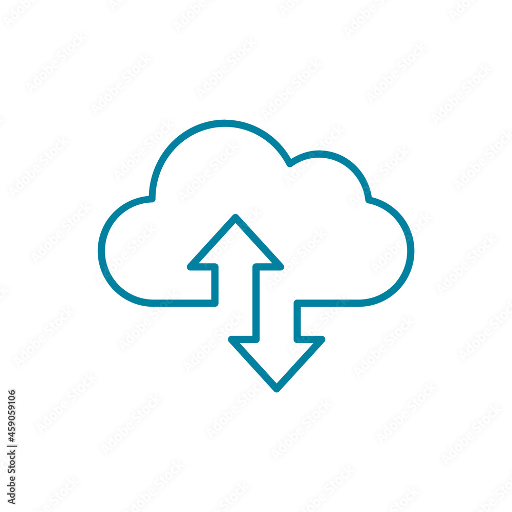 Cloud computing blue line icon. Cloud with two arrows. Online data backup concept. Cloud upload and download symbol. Internet storage services. File transfer. Vector illustration, flat, clip art. Cloud computing blue line icon. Cloud with two arrows. Online data backup concept. Cloud upload and download symbol. Internet storage services. File transfer. Vector illustration, flat, clip art.