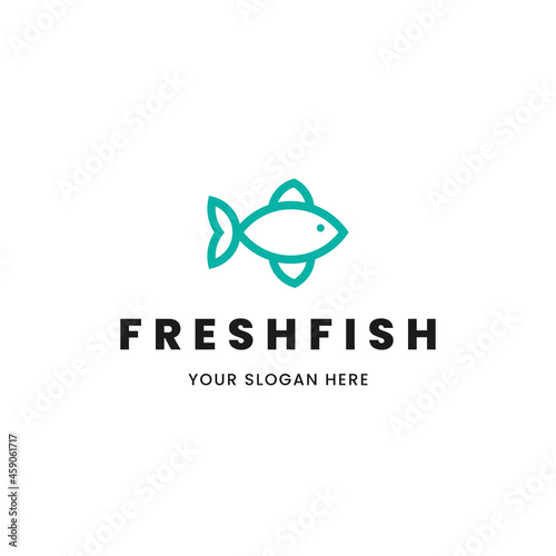 Isolated minimalist monoline outline image of blue fish logo