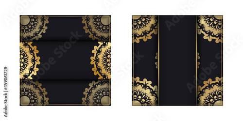 Black postcard with Indian gold ornaments prepared for typography.