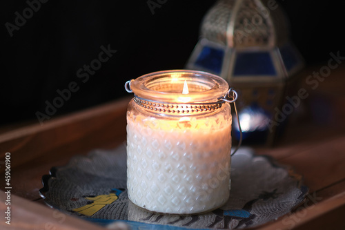 lights candles. Mental health, self care, No stress, healthy habit, mindfulness lifestyle, anxiety relief concept. photo