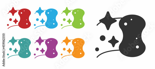 Black Sponge icon isolated on white background. Wisp of bast for washing dishes. Cleaning service logo. Set icons colorful. Vector