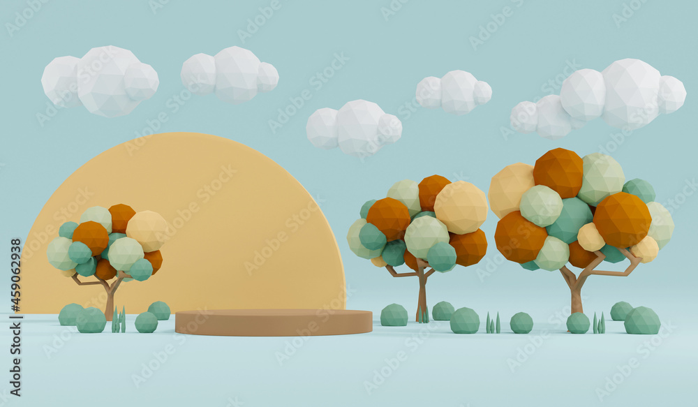 3D Rendering autumn color theme podium product display in pastel colors scene for commercial. 3d render illustration.