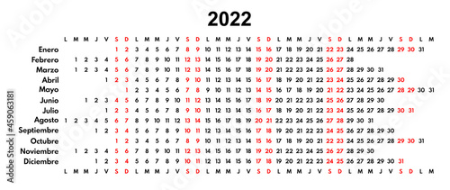 2022 linear spanish vector calendar template