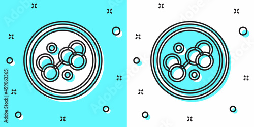 Black line Molecule icon isolated on green and white background. Structure of molecules in chemistry, science teachers innovative educational poster. Random dynamic shapes. Vector