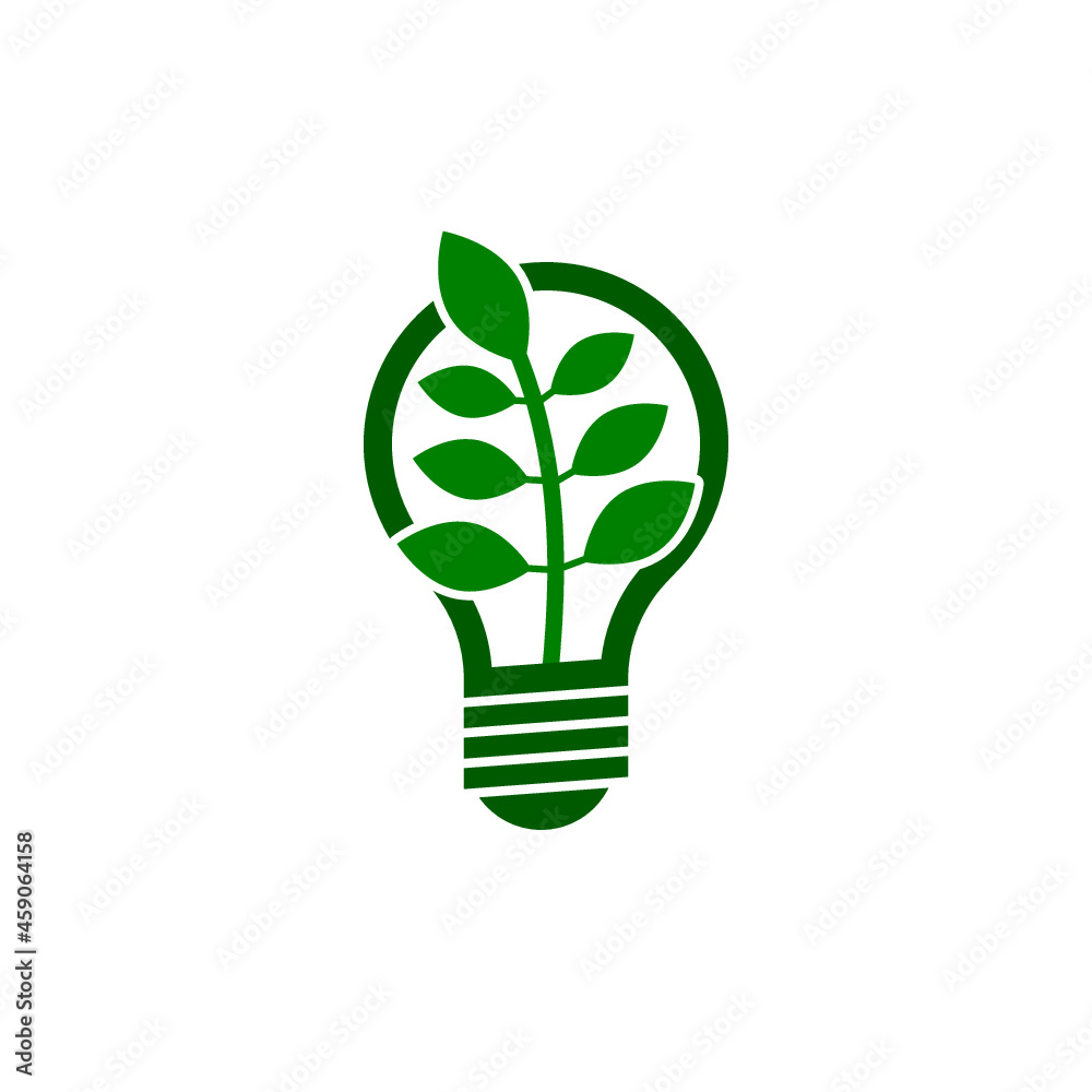 Electric light bulb with green leaves icon isolated on white background Electric light bulb with green leaves icon isolated on white background