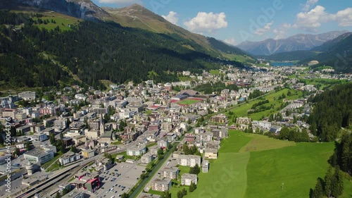 Aerial view around the city Davos in Switzerland on a sunny day in summer. photo