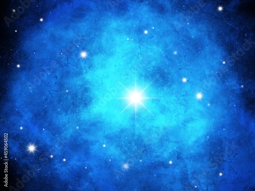 Many stars on the Galaxy and the clouds, bright blue light. Illustrations, backgrounds created by tablets can be used as wallpapers or backgrounds.