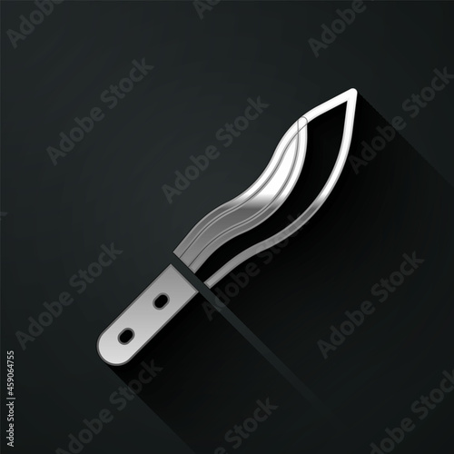 Silver Machete or big knife icon isolated on black background. Long shadow style. Vector